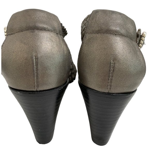 Brighton Womens Realm Sandal Shoe Size 6M Pewter Grey Peep Toe Wedge 6800 GUC - Picture 6 of 10